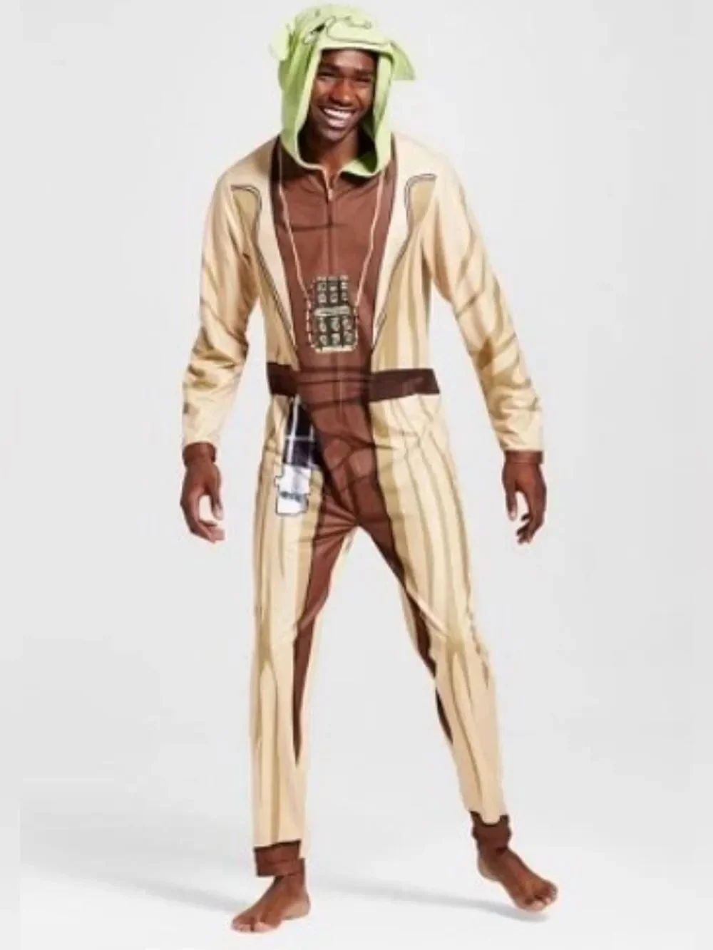 STAR WARS Men's Hooded YODA Fleece Pajamas Union Suit One Piece ADULT XL